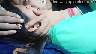 kissing girlfriend's big tits before spreading for closeup play