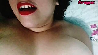 Chubby horny latina milf with big natural tits plays solo in sexy red lipstick complete