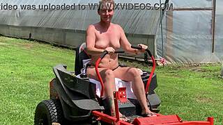 look at neighbor slut riding naked on lawnmower outdoors!!