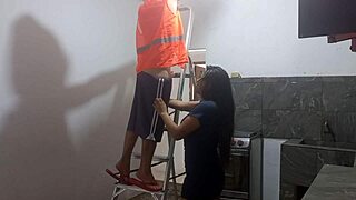 i watched the new muscular handyman fixing the roof then seduced him with my mouth before he fucked me standing