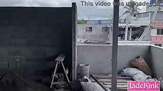 Horny Bound Blonde Slave Chained Bent Over Big Cock Doggystyle Construction Site Creampie