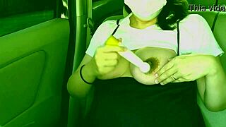chubby japanese wife masturbates wildly in car excitement peaks!