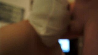 masked bbw amateur bound in bondage gives sloppy homemade hd blowjob on huge tits