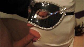 masked bbw amateur bound in bondage gives sloppy homemade hd blowjob on huge tits