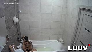 Luuv Tattooed Emily's Private Amateur Show Flashes Tits in Bathroom