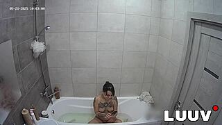 Luuv Tattooed Emily's Private Amateur Show Flashes Tits in Bathroom