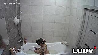 Luuv Tattooed Emily's Private Amateur Show Flashes Tits in Bathroom