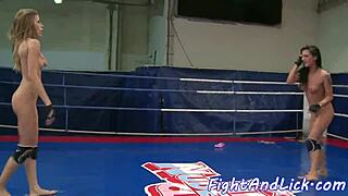 athletic babe wrestles dyke then gets fingered under face sitting queening