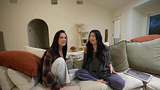 big boob besties cami strella and ivy ireland get caught watching porn then threesome with lev lieben