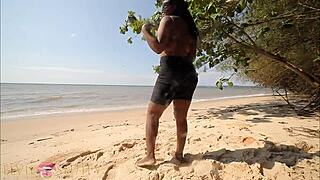 horny ebony babe fucked raw on african beach outdoors 😈🏖️