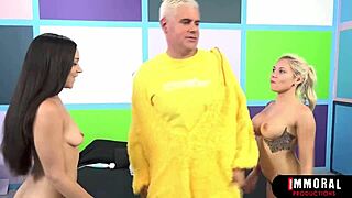 Easter bunny sluts skinny blonde brunette guzzle throbbing BBC threesome cum