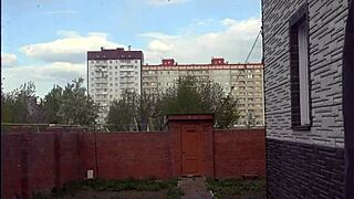 Brunette Plump in Stockings Fucks Juicy Ass Dildo Windowsill