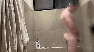 Watch petite Mexican Sarah Rose shower backstage in Cancun her tits glistening wet