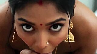 bengali wife slurps hubby's big cock deep in bed cum dripping her chin