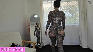 Curvy amateur slips into sheer micro bikini during bedroom try-on haul revealing big ass and tits