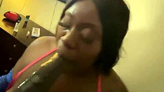 pretty bbw ebony slurps big black cock deep in homemade hood blowjob