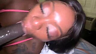 pretty bbw ebony slurps big black cock deep in homemade hood blowjob