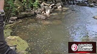 Agatha's innocent walk turns into outdoor ass-to-mouth interracial orgy