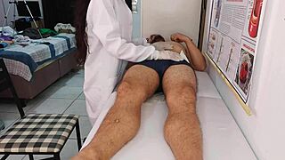 skinny nurse watches patient's huge throbbing cock grow hard in hospital