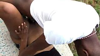 Slim ebony cheerleader poses homemade with natural curves