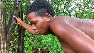 Outdoor Chubby Black Lesbians Strap-On Fuck in Pouring Rain