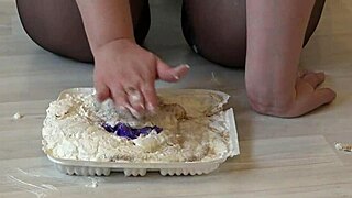 Redhead BBW crushes food on hairy pussy while fingering big ass fetish