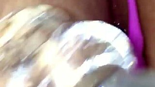 wife spreads pussy wide with dildo teasing her tight wet folds close up