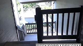 Blonde Asian Stepsis Kneels for Sloppy Public Blowjob