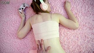 innocent pigtail teen moans rough from daddy's creampie while gaming pov