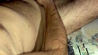 Late night handjob builds to explosive cum swap on mature solo cock play