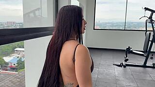 Beautiful Curvy Brunette Milf Bounces Big Ass on Trainer's Monster Cock Till Orgasm