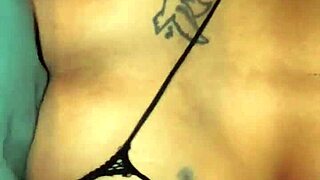 her thong slips aside wet pussy exposed she moans loud riding cock hard