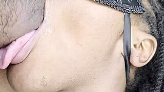 Amateur deepthroats sloppy wet cock with ball licking and spit