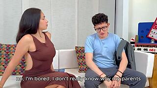 colombian tutor with natural big tits fucked hard by nerd student's monster cock in hairy pussy