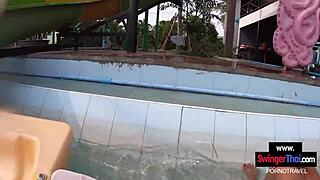 cute thai teen girlfriend takes creampie cumshot after pool fun