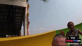 cute thai teen girlfriend takes creampie cumshot after pool fun