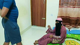 Hot hijabi college friend gets fucked hard by step-sis in bedroom