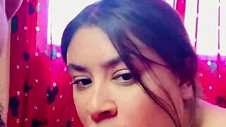 Latina slut orgasms hard riding cock before cum in mouth