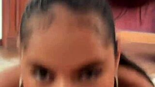 check out this petite latina teen's sloppy deepthroat and rimjob on huge cock pov