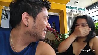 petite latina's tight pussy stretched by rough doggy riding blowjob