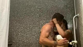 barbie's fat ass bounces wildly on monster cock as couple fucks hard in steamy shower