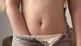 Sexy 18+ College Teen Fingers Shaved Pussy to Orgasm in Homemade Vid