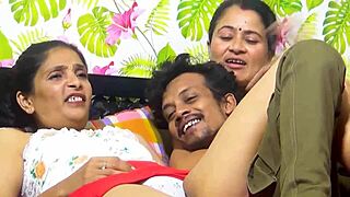 Stepmom and sister share hubby in juicy threesome creampie