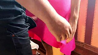 skinny classmate in pink dress takes doggy pounding and creampie finish