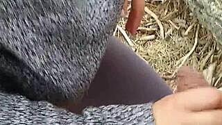 damn, stranger bends over big booty babe in public forest for quick doggystyle cum on ass.