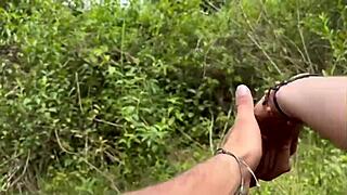 colombiana's fat ass bends over in woods. stranger pounds her huge booty doggystyle pov