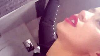 risky public toilet romp as horny couple deepthroats and fucks to sloppy creampie finish