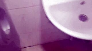 risky public toilet romp as horny couple deepthroats and fucks to sloppy creampie finish