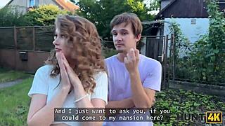 hunt4k. sexy czech babe flashes perfect tits to stranger while bf watches 😈