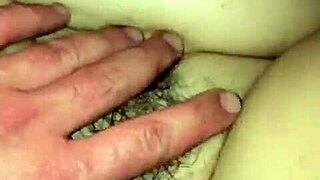 Pounding chubby girl's hairy pussy close-up while groping huge saggy tits to orgasm